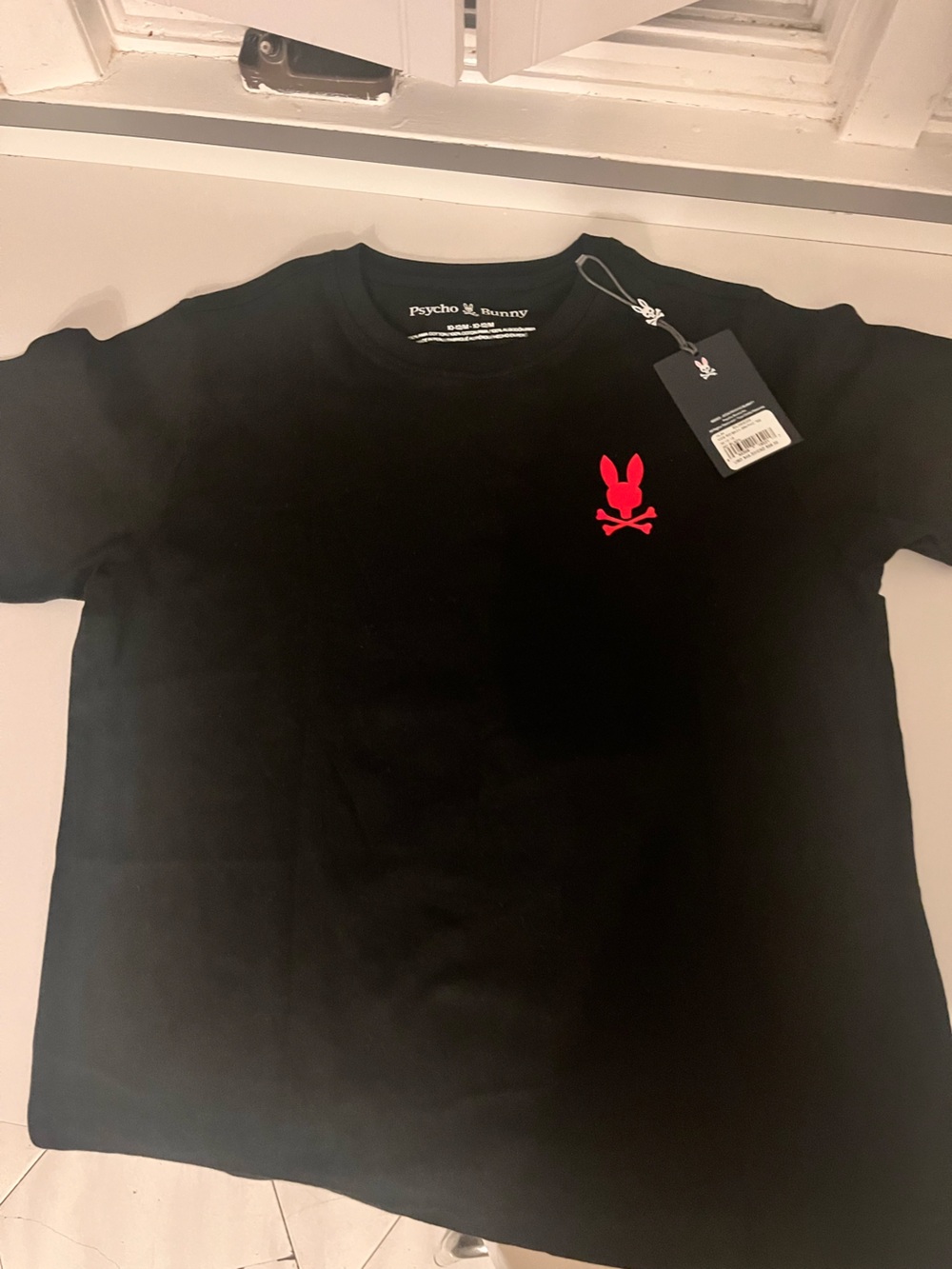Psycho Bunny Black T‑Shirt with Red Bunny Skull Logo medium